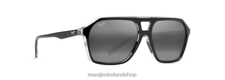 Maui Jim Ireland 2J26J47 | Maui Jim Wedges Polarized Aviator Sunglasses Black Gloss with Crystal interior/Neutral Grey