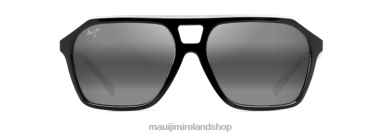 Maui Jim Ireland 2J26J47 | Maui Jim Wedges Polarized Aviator Sunglasses Black Gloss with Crystal interior/Neutral Grey