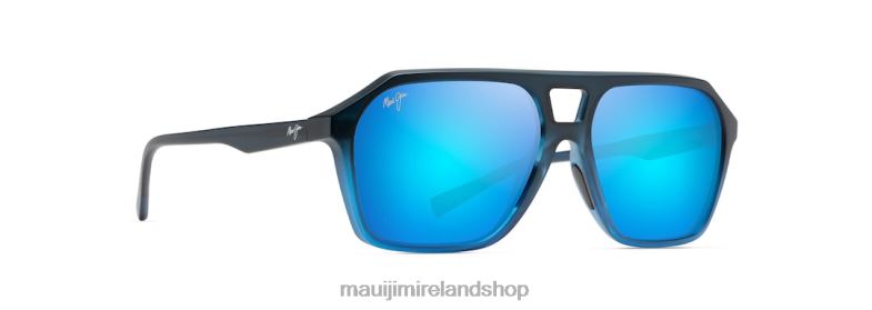 Maui Jim Ireland 2J26J48 | Maui Jim Wedges Polarized Aviator Sunglasses Matte Black Fade to Blue/Blue Hawaii