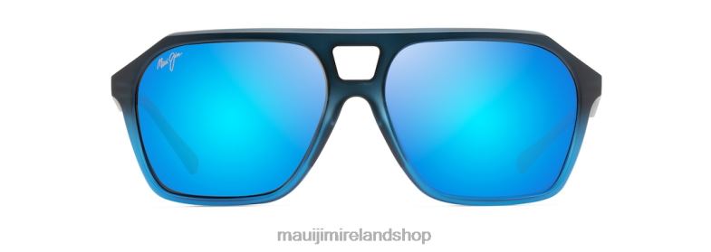 Maui Jim Ireland 2J26J48 | Maui Jim Wedges Polarized Aviator Sunglasses Matte Black Fade to Blue/Blue Hawaii