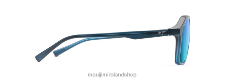 Maui Jim Ireland 2J26J48 | Maui Jim Wedges Polarized Aviator Sunglasses Matte Black Fade to Blue/Blue Hawaii