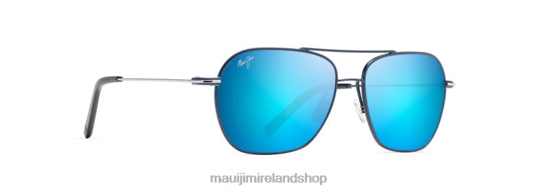 Maui Jim Ireland 2J26J63 | Maui Jim Mano Polarized Aviator Sunglasses Dark Navy with Silver stripe/Blue Hawaii