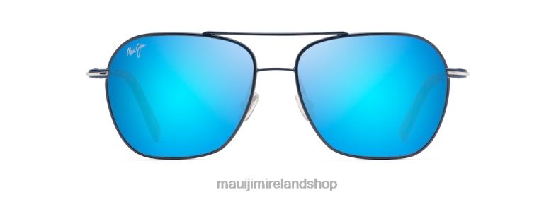Maui Jim Ireland 2J26J63 | Maui Jim Mano Polarized Aviator Sunglasses Dark Navy with Silver stripe/Blue Hawaii