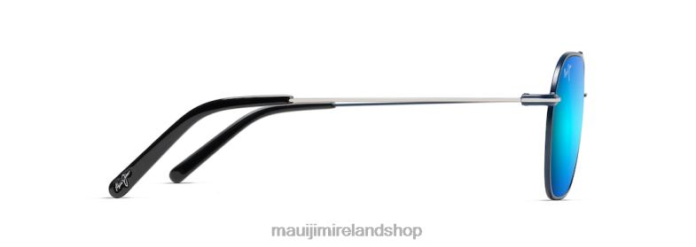Maui Jim Ireland 2J26J63 | Maui Jim Mano Polarized Aviator Sunglasses Dark Navy with Silver stripe/Blue Hawaii