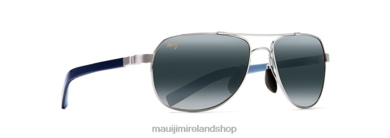 Maui Jim Sunglasses 2J26J388 | Maui Jim Guardrails Polarized Aviator Sunglasses Silver with Blue and Light Blue/Neutral Grey
