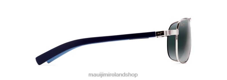 Maui Jim Sunglasses 2J26J388 | Maui Jim Guardrails Polarized Aviator Sunglasses Silver with Blue and Light Blue/Neutral Grey