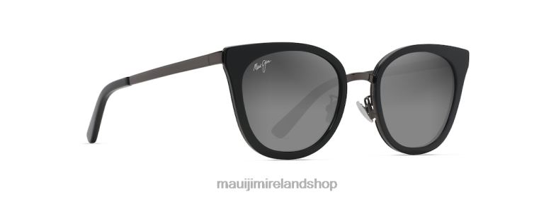 Maui Jim Ireland 2J26J52 | Maui Jim Wood Rose Polarized Cat Eye Sunglasses Black Gloss with Dark Gunmetal/Neutral Grey