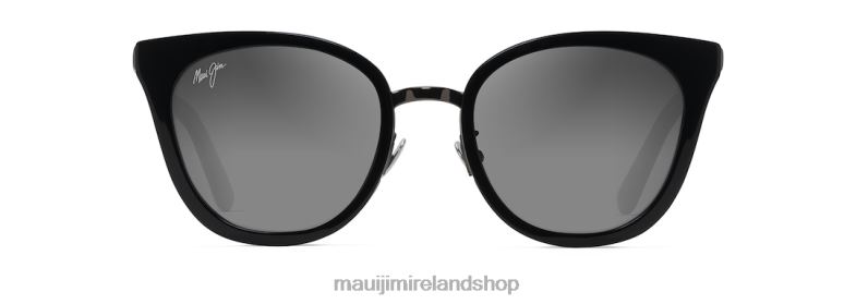 Maui Jim Ireland 2J26J52 | Maui Jim Wood Rose Polarized Cat Eye Sunglasses Black Gloss with Dark Gunmetal/Neutral Grey
