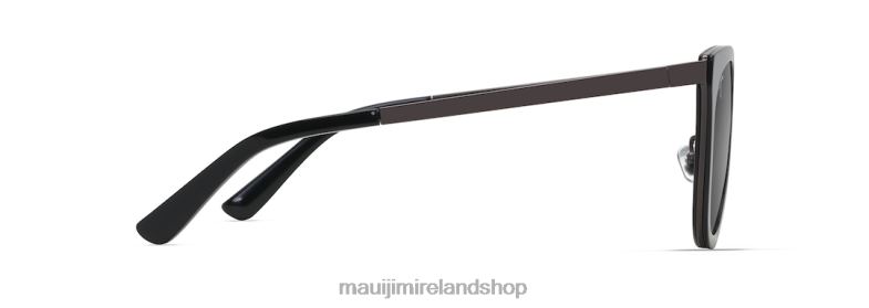 Maui Jim Ireland 2J26J52 | Maui Jim Wood Rose Polarized Cat Eye Sunglasses Black Gloss with Dark Gunmetal/Neutral Grey