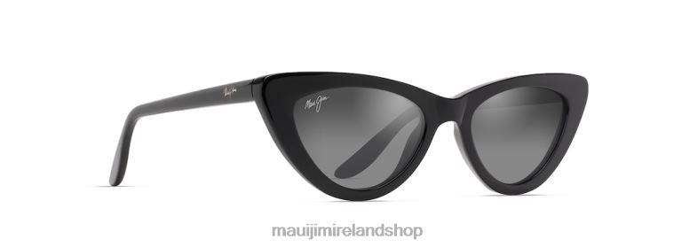 Maui Jim Sunglasses 2J26J14 | Maui Jim Lychee Polarized Cat Eye Sunglasses Black Gloss/Dual Mirror Silver to Black