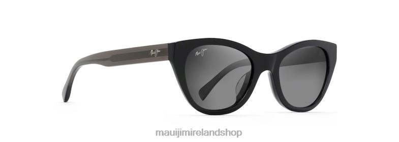 Maui Jim Sunglasses 2J26J263 | Maui Jim Capri Polarized Cat Eye Sunglasses Black with Transparent Dark Grey Temples/Neutral Grey