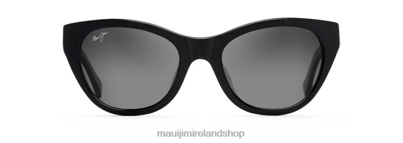 Maui Jim Sunglasses 2J26J263 | Maui Jim Capri Polarized Cat Eye Sunglasses Black with Transparent Dark Grey Temples/Neutral Grey