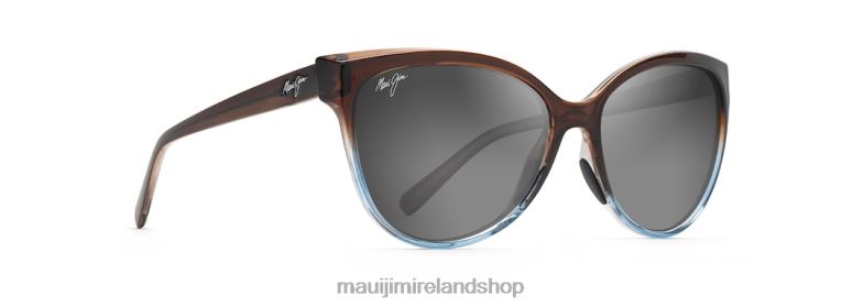 Maui Jim Sunglasses 2J26J373 | Maui Jim Olu Polarized Cat Eye Sunglasses Translucent Dark Chocolate with Blue/Neutral Grey