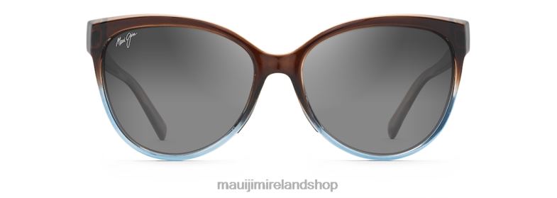 Maui Jim Sunglasses 2J26J373 | Maui Jim Olu Polarized Cat Eye Sunglasses Translucent Dark Chocolate with Blue/Neutral Grey