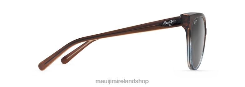 Maui Jim Sunglasses 2J26J373 | Maui Jim Olu Polarized Cat Eye Sunglasses Translucent Dark Chocolate with Blue/Neutral Grey