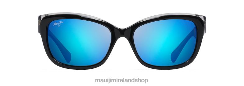 Maui Jim Sunglasses 2J26J397 | Maui Jim Plumeria Polarized Cat Eye Sunglasses Black with Crystal/Blue Hawaii