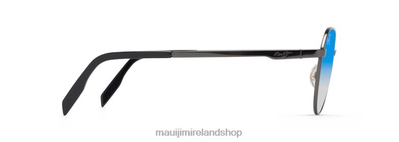 Maui Jim Sunglasses 2J26J127 | Maui Jim Hukilau Polarized Classic Sunglasses Dark Gunmetal/Dual Mirror Blue to Silver