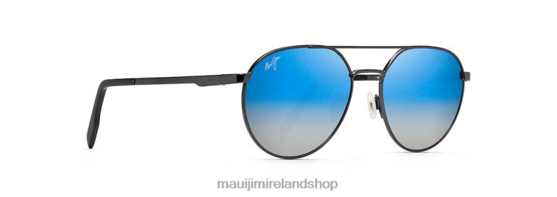 Maui Jim Sunglasses 2J26J241 | Maui Jim Waterfront Polarized Classic Sunglasses Dark Gunmetal/Dual Mirror Blue to Silver