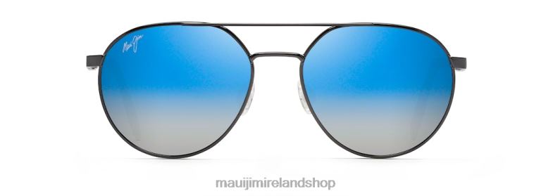 Maui Jim Sunglasses 2J26J241 | Maui Jim Waterfront Polarized Classic Sunglasses Dark Gunmetal/Dual Mirror Blue to Silver