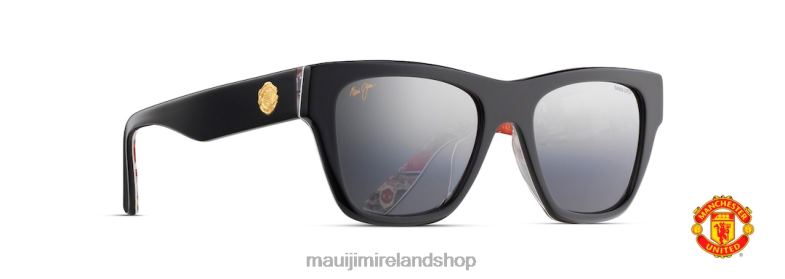 Maui Jim Sunglasses 2J26J287 | Maui Jim Treble Polarized Classic Sunglasses Black Gloss with Treble Collage Interior/Dual Mirror Silver to Black