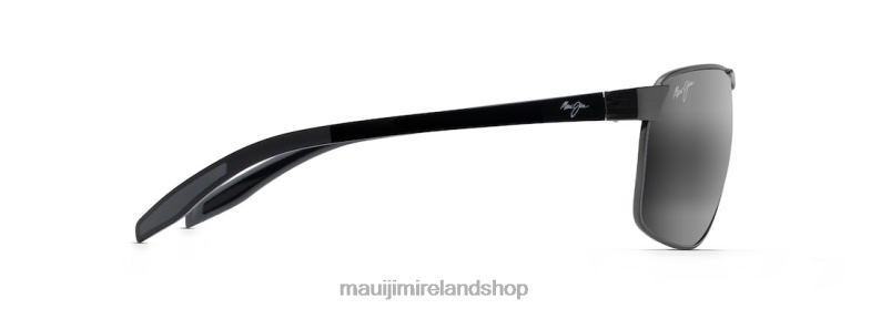 Maui Jim Sunglasses Ireland 2J26J225 | Maui Jim The Bird Polarized Rectangular Sunglasses Dark Gunmetal with Black and Grey Temples/Neutral Grey