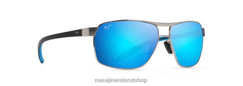 Maui Jim Sunglasses Ireland 2J26J226 | Maui Jim The Bird Polarized Rectangular Sunglasses Chrome with Black and Blue Temples/Blue Hawaii