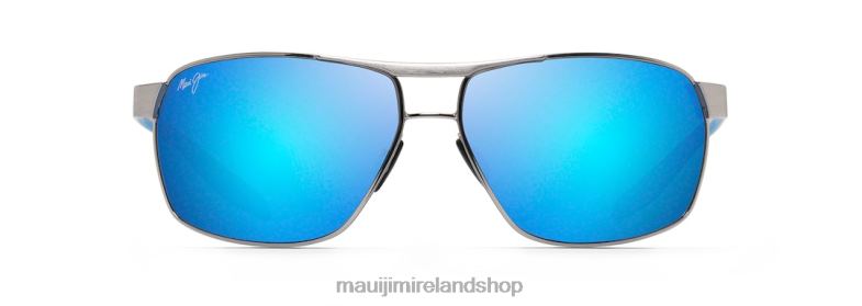 Maui Jim Sunglasses Ireland 2J26J226 | Maui Jim The Bird Polarized Rectangular Sunglasses Chrome with Black and Blue Temples/Blue Hawaii