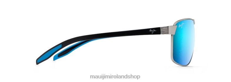 Maui Jim Sunglasses Ireland 2J26J226 | Maui Jim The Bird Polarized Rectangular Sunglasses Chrome with Black and Blue Temples/Blue Hawaii