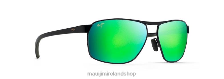 Maui Jim Sunglasses Ireland 2J26J227 | Maui Jim The Bird Polarized Rectangular Sunglasses Black with Black and Khaki Temples/Green