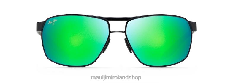Maui Jim Sunglasses Ireland 2J26J227 | Maui Jim The Bird Polarized Rectangular Sunglasses Black with Black and Khaki Temples/Green