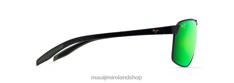 Maui Jim Sunglasses Ireland 2J26J227 | Maui Jim The Bird Polarized Rectangular Sunglasses Black with Black and Khaki Temples/Green