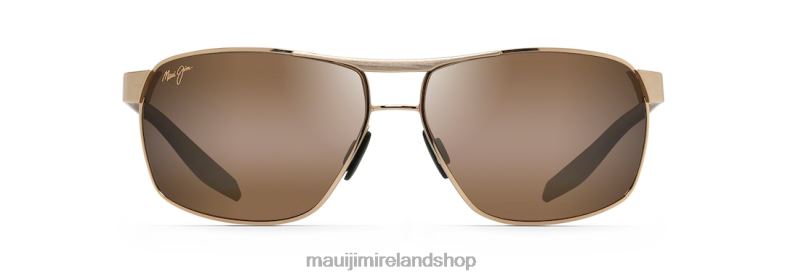 Maui Jim Sunglasses Ireland 2J26J228 | Maui Jim The Bird Polarized Rectangular Sunglasses Gold with Black Temples and Brown Rubber/HCL Bronze