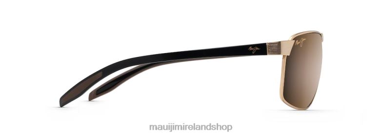 Maui Jim Sunglasses Ireland 2J26J228 | Maui Jim The Bird Polarized Rectangular Sunglasses Gold with Black Temples and Brown Rubber/HCL Bronze
