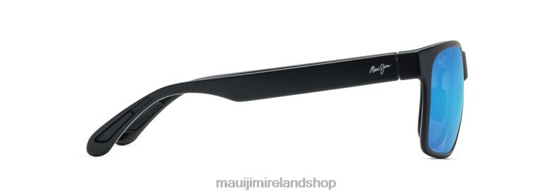 Maui Jim Sunglasses Ireland 2J26J352 | Maui Jim Red Sands Asian Fit Polarized Rectangular Sunglasses Matte Black/Blue Hawaii