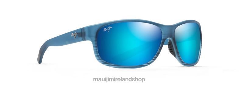 Maui Jim Sunglasses 2J26J153 | Maui Jim Kaiwi Channel Polarized Wrap Sunglasses Blue Black Stripe/Blue Hawaii