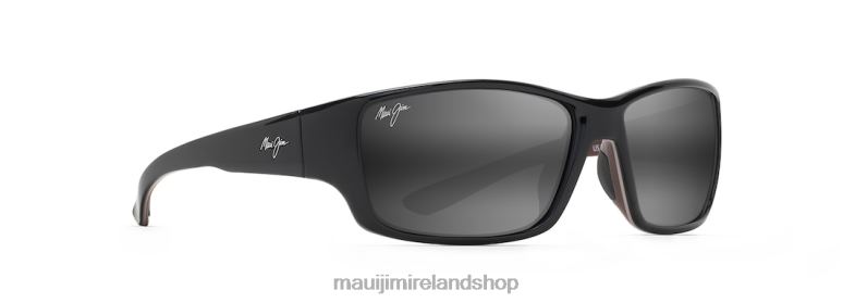 Maui Jim Sunglasses 2J26J369 | Maui Jim Local Kine Polarized Wrap Sunglasses Shiny Black with Grey and Maroon/Neutral Grey