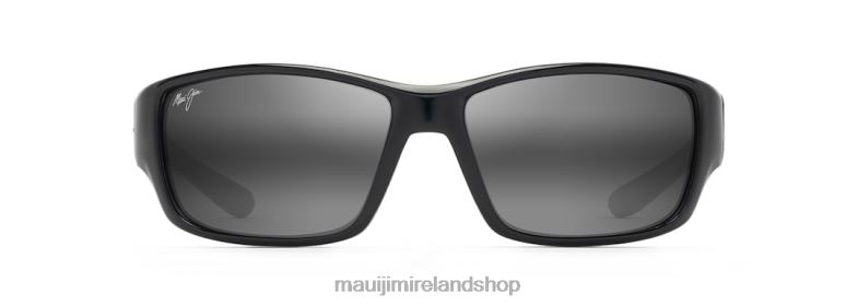 Maui Jim Sunglasses 2J26J369 | Maui Jim Local Kine Polarized Wrap Sunglasses Shiny Black with Grey and Maroon/Neutral Grey