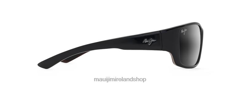 Maui Jim Sunglasses 2J26J369 | Maui Jim Local Kine Polarized Wrap Sunglasses Shiny Black with Grey and Maroon/Neutral Grey