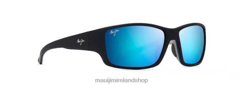 Maui Jim Sunglasses 2J26J370 | Maui Jim Local Kine Polarized Wrap Sunglasses Soft Black with Sea Blue and Grey/Blue Hawaii