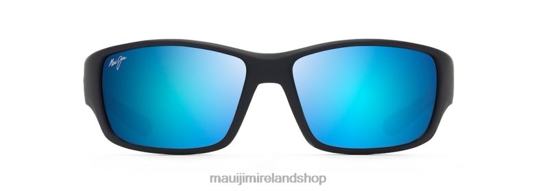 Maui Jim Sunglasses 2J26J370 | Maui Jim Local Kine Polarized Wrap Sunglasses Soft Black with Sea Blue and Grey/Blue Hawaii