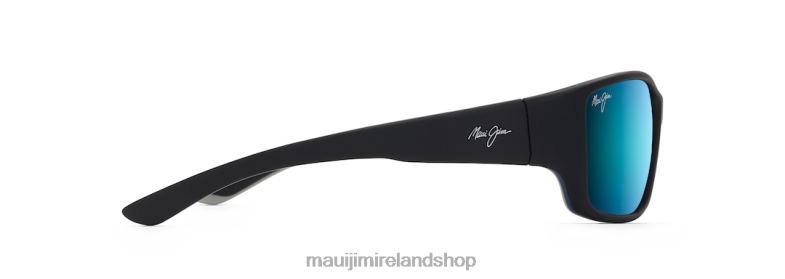 Maui Jim Sunglasses 2J26J370 | Maui Jim Local Kine Polarized Wrap Sunglasses Soft Black with Sea Blue and Grey/Blue Hawaii