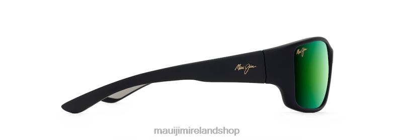 Maui Jim Sunglasses 2J26J371 | Maui Jim Local Kine Polarized Wrap Sunglasses Soft Black with Dark Transparent Green and Light Transparent Grey/Green