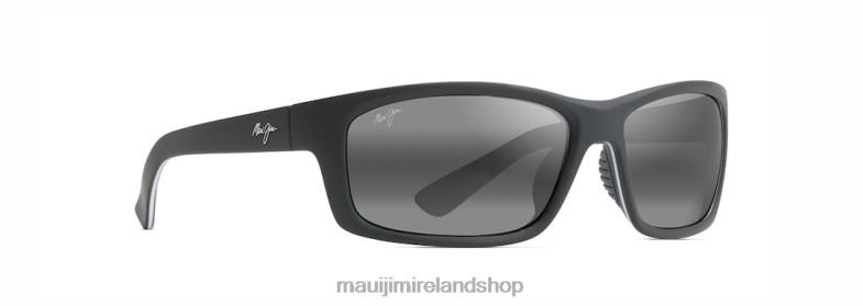Maui Jim Sunglasses 2J26J423 | Maui Jim Kanaio Coast Polarized Wrap Sunglasses Matte Soft Black with White and Blue/Neutral Grey