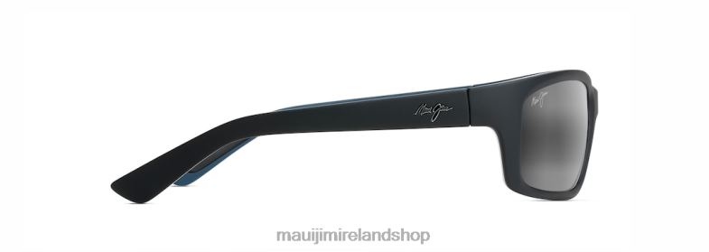 Maui Jim Sunglasses 2J26J423 | Maui Jim Kanaio Coast Polarized Wrap Sunglasses Matte Soft Black with White and Blue/Neutral Grey