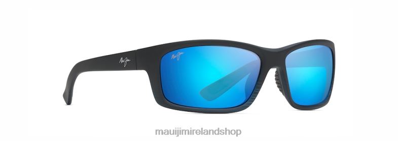 Maui Jim Sunglasses 2J26J424 | Maui Jim Kanaio Coast Polarized Wrap Sunglasses Matte Translucent Blue Black with Stripe/Blue Hawaii