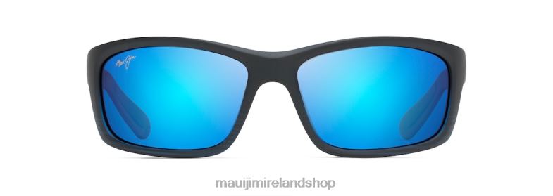 Maui Jim Sunglasses 2J26J424 | Maui Jim Kanaio Coast Polarized Wrap Sunglasses Matte Translucent Blue Black with Stripe/Blue Hawaii