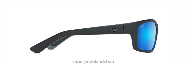 Maui Jim Sunglasses 2J26J424 | Maui Jim Kanaio Coast Polarized Wrap Sunglasses Matte Translucent Blue Black with Stripe/Blue Hawaii